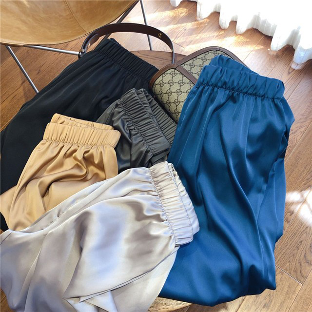 Divine Pants Silk Satin Pearlescent Fabric Resistant to heat and breathable tightness waist 9 Lanterns Casual Pants Woman High Waist Display Slim