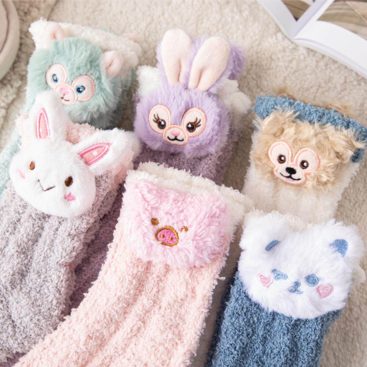 Xingdelu Purple Stockings Coral Fleece Girls Autumn and Winter Plush Home Plush Socks Thickened Middle Tube Sleeping Confinement