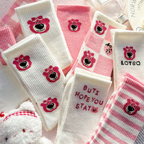 Long socks female strawberry bear pink Korean version in the tube socks ins tide college style cute Japanese cartoon spring autumn winter