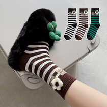 Striped socks womens middle tube ins Japanese cute flowers autumn and winter Korean version jk fashion all-match net red with shark pants