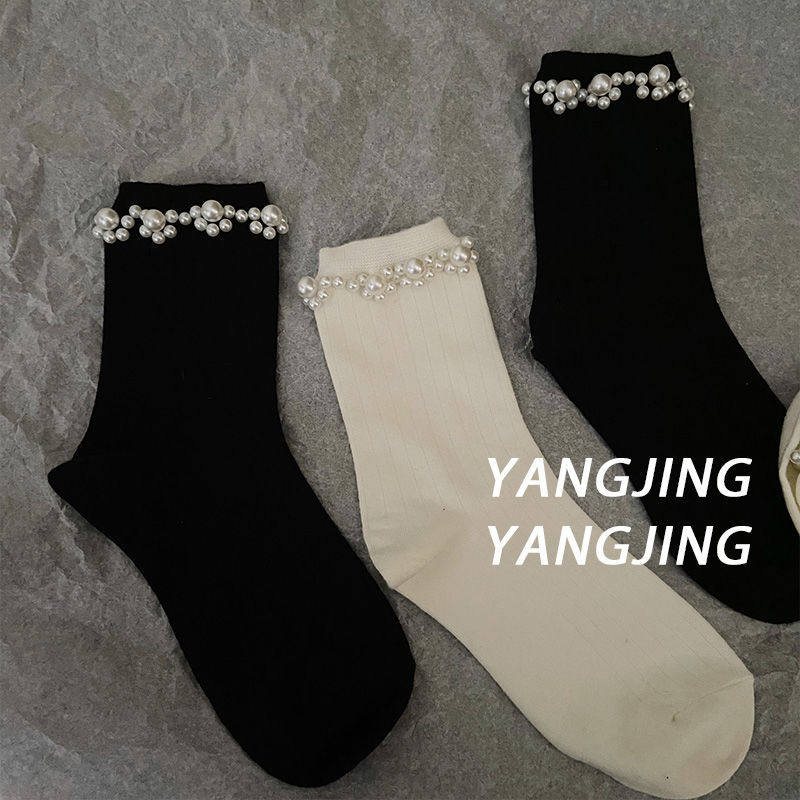 Pearl lace socks women's jk sports mid-tube socks ins wind autumn and winter cute Japanese Lolita summer students Korean version