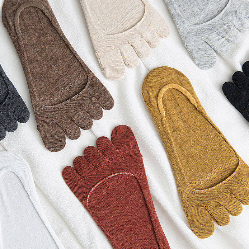 Five Finger Socks Pure Cotton Lady Spring Summer Thin hidden Sox Toe Socks Deodorant Invisible Shallow silicone anti-slip heel