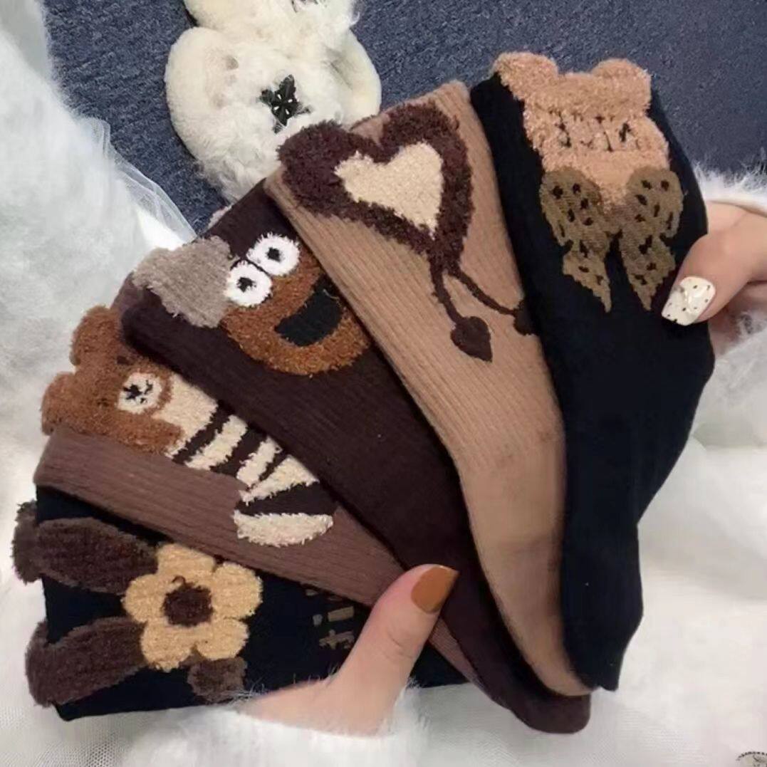 Socks women's autumn and winter sweat-absorbing AB version plush accessories fast hand vibrating long tube versatile ins trendy sports Japanese outerwear