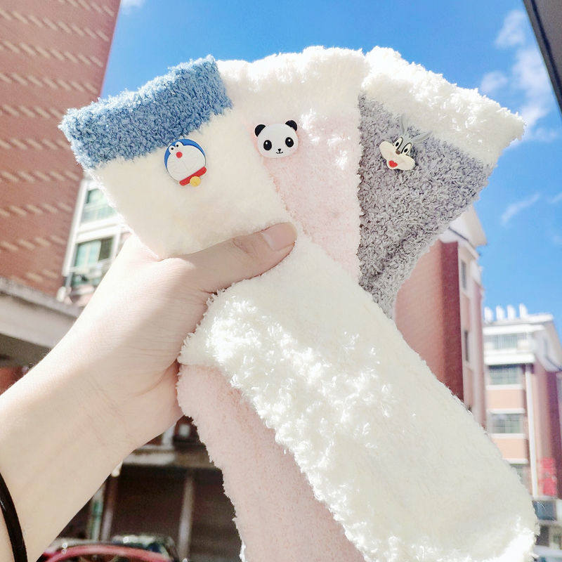 Doraemon socks women's autumn and winter plus velvet thickening warm coral velvet carpet floor socks home sleep confinement