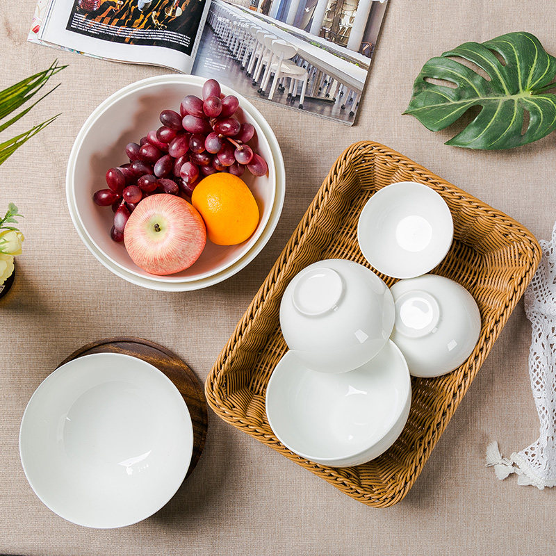 Rice bowl household tableware to eat pure white bone china Jingdezhen ceramic large soup bowl rice bowl noodle bowl large bowl rice bowl