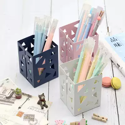 Nordic simple pen holder creative fashion cute candle holder ornaments romantic girl heart pen holder female ins multifunctional metal pen holder student Desktop Storage Box large capacity cosmetics storage box