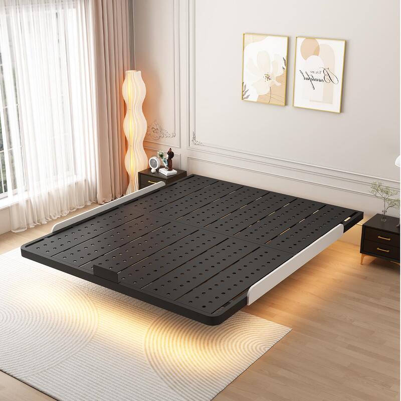 Bed Frame Without Headboard, Carbon Steel Suspended Bed Frame, Perforated Board Tatami, Single/Double Master Bedroom Large Bed, Small Apartment Household Iron Bed