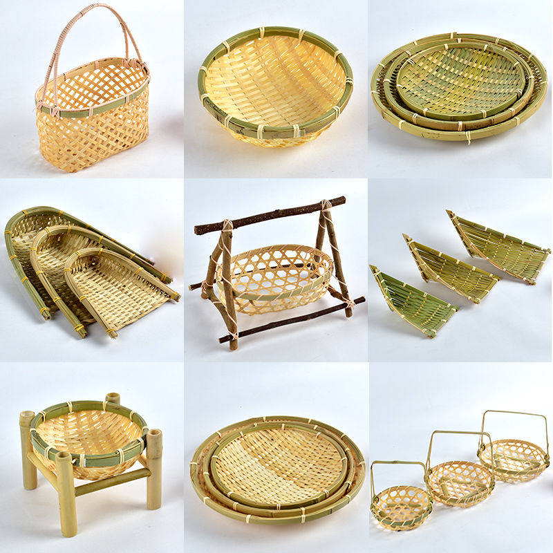 Fruit plate Desktop fruit plate Triangle snack steamed bun basket Bamboo shelf Small fruit plate Bamboo woven bamboo basket tray to store pastries