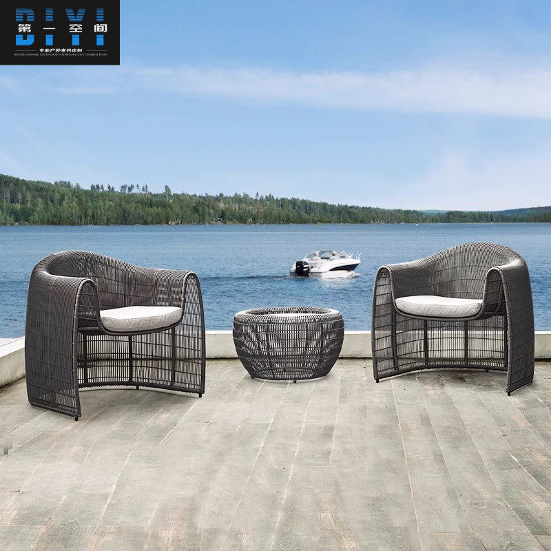 Rattan chair Three sets of rattan-knitted sofas combined balcony small table and chairs outdoor open air casual waterproof creative furniture-Taobao