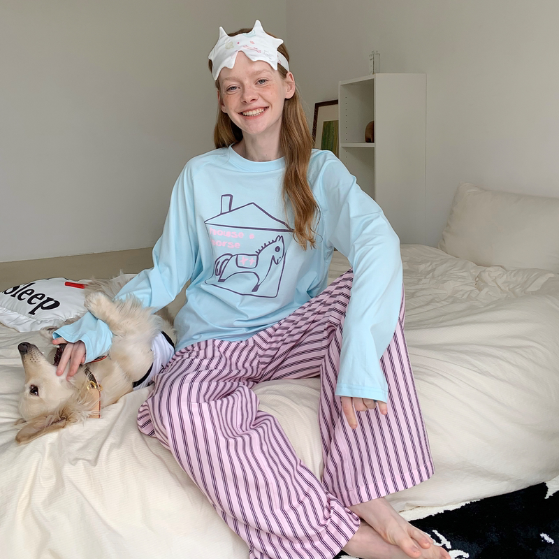 Sapic House* Official Original "Snoring Night" Pony Print Long-Sleeved Loungewear Set That Can Be Worn Outside the Home