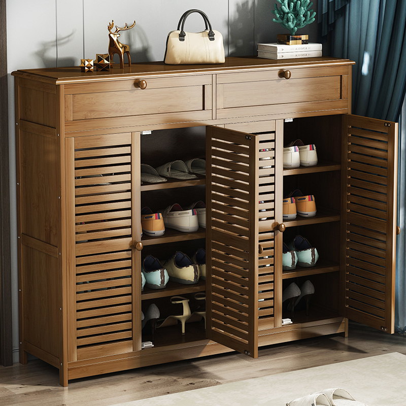 Simple modern economical indoor large capacity door shoe rack Multi-layer dustproof integrated shoe cabinet with door solid wood Nanzhu