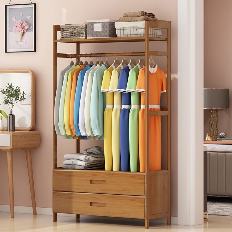 Coat rack Floor-to-ceiling solid wood bedroom simple indoor hanging Chinese clothes rack Creative single rod shelf