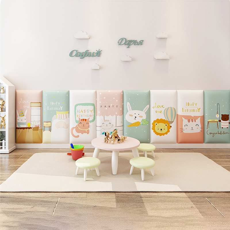 Children's room bedroom tatami headboard anti-collision soft package wall stickers cartoon animation wall artificial leather self-adhesive background