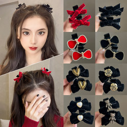 Velvet bow clip little princess head autumn and winter bangs hair clip female hairpin red black hair clip headband hair accessories