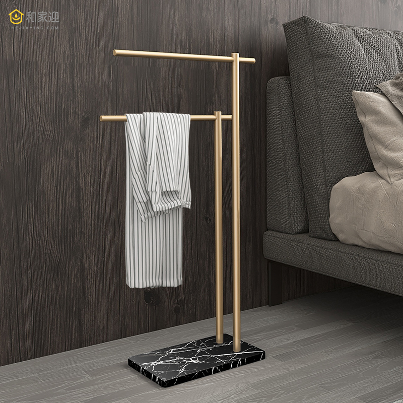 Nordic black white marble wool towel rack floor towels hanging pole bathroom bath towel rack clothes rack