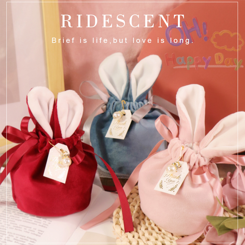 Wedding candy bag rabbit ears velvet bag gift box sugar box wedding wedding candy box creative ins wind handbag
