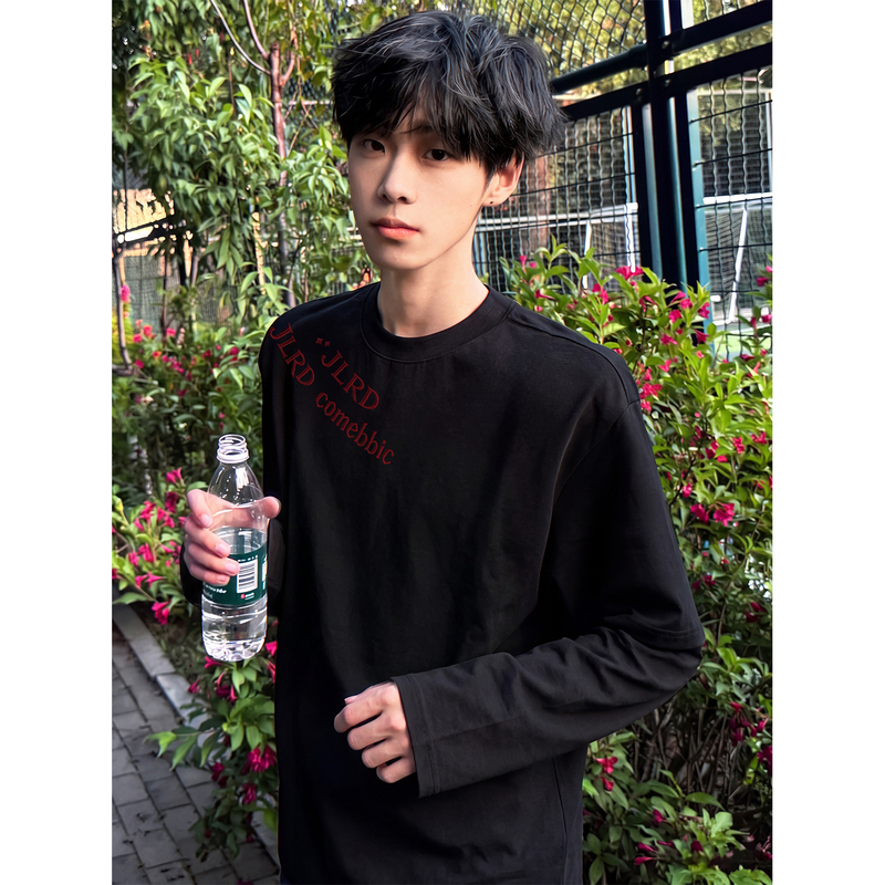 Trendy American-Style Long-Sleeve T-Shirt for Men with Unique Design, Niche Youth Inner Wear, Black Top Trendy American-Style Long-Sleeve T-Shirt for Men with Unique Design, Niche Youth Inner Wear, Black Top