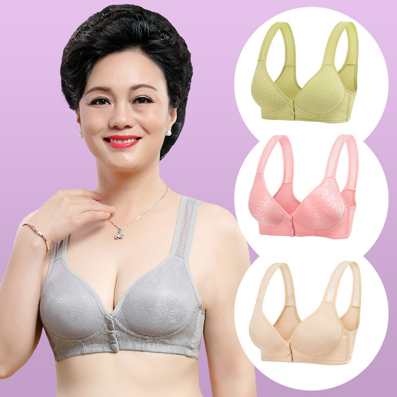 Middle-aged and elderly mother underwear female bra cotton front buckle vest style gathering no steel ring large size comfortable sexy sexy