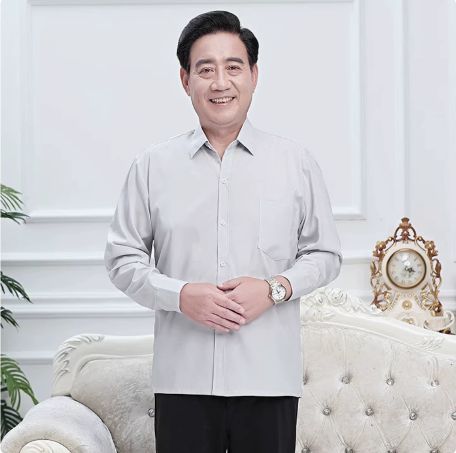 Summer clothing, silk thin solid shirt, for middle-aged man, for middle age