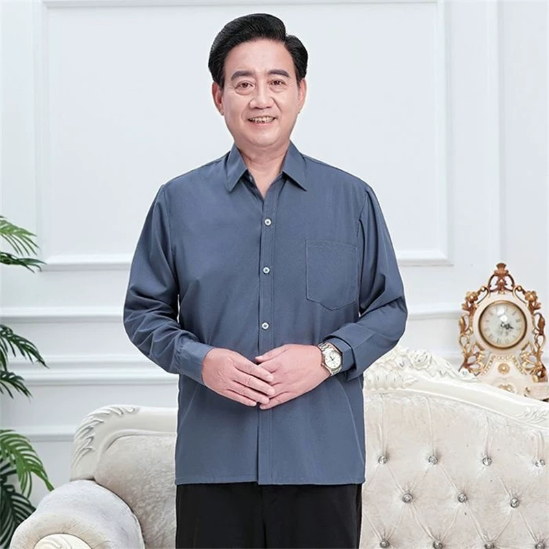 Summer clothing, silk thin solid shirt, for middle-aged man, for middle age