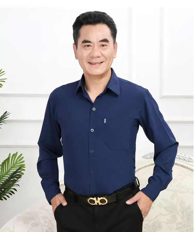 Summer clothing, silk thin solid shirt, for middle-aged man, for middle age