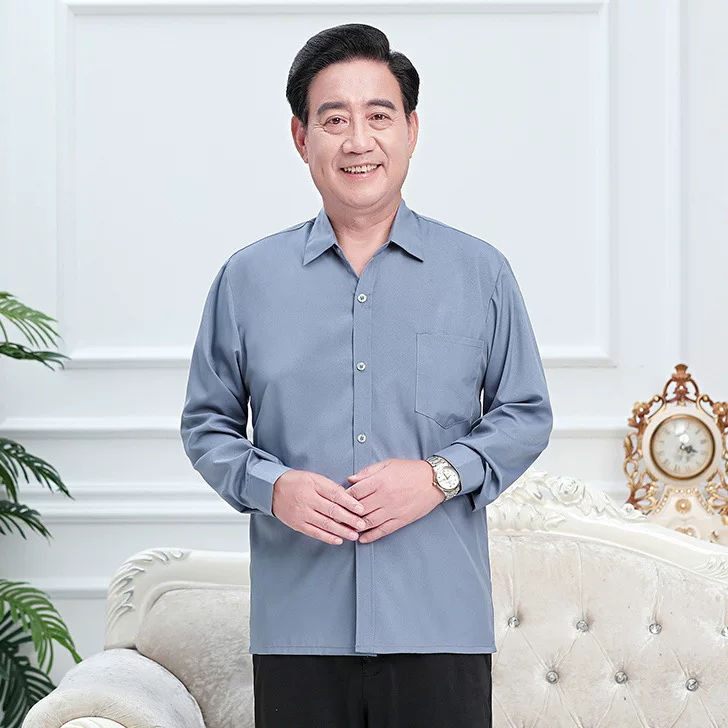 Summer clothing, silk thin solid shirt, for middle-aged man, for middle age
