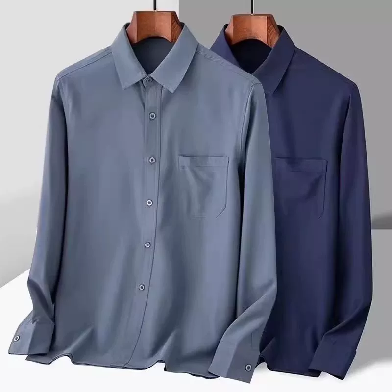 Summer clothing, silk thin solid shirt, for middle-aged man, for middle age