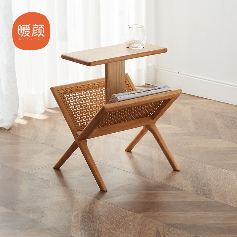 Warm Face Solid Wood Bookshelves Nordic Wind Living Room Sofa Sides a few magazines rack-to-floor rattan shelves