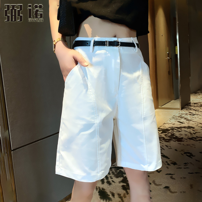 Hong Kong Style Thin Suit Shorts for Women 2026 New Summer High-Waisted Casual Five-Point Pants Plus Size White Straight-Leg Mid-Length Pants Hong Kong Style Thin Suit Shorts for Women 2026 New Summer High-Waisted Casual Five-Point Pants Plus Size White Straight-Leg Mid-Length Pants