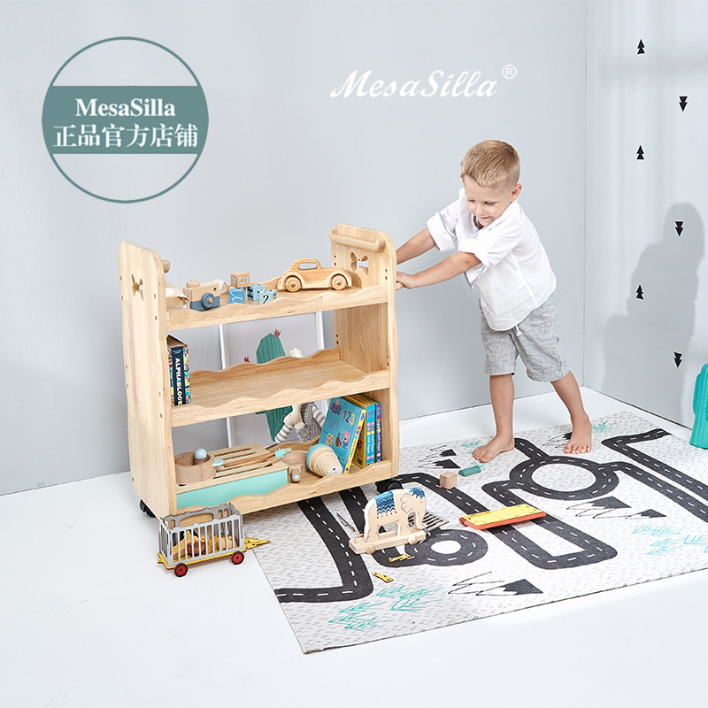 Mesa Silla solid wood multifunctional baby kitchen bathroom trolley with wheels moving multi-layer shelves