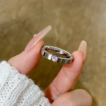 Silver Single Diamond Zircon Titanium Steel Ring for Women, Niche Design Plain Ring, Women's Light Luxury High-End Ring, Pinky Ring, Index Finger Ring