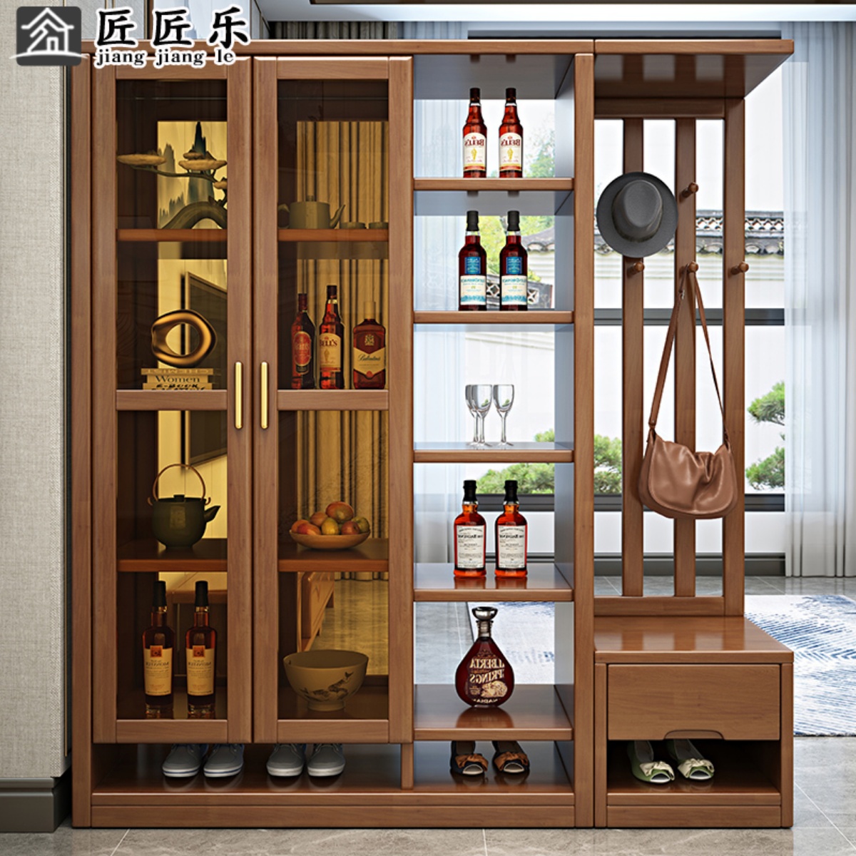 Chinese-style solid wood wine cabinet porch partition cabinet decorative cabinet porch cabinet entry simple modern coat and shoe cabinet integrated cabinet