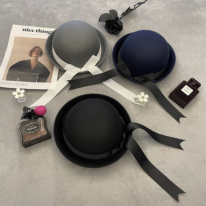 Pizza JK School Feeling Black Dome Butterfly Bow Hat Academy Wind Kindergarten Hat