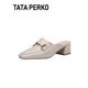 TATAPERKO ເກີບແມ່ຍິງຮ່ວມກາງ heeled toe half slippers ແມ່ຍິງ summer ສູງ heeled ຫນັງ mules sandals loafers