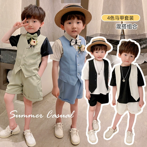 Летний костюм мальчика цветочника, пиджак классического кроя для отдыха, наряд для музыкальных выступлений, в британском стиле, в западном стиле