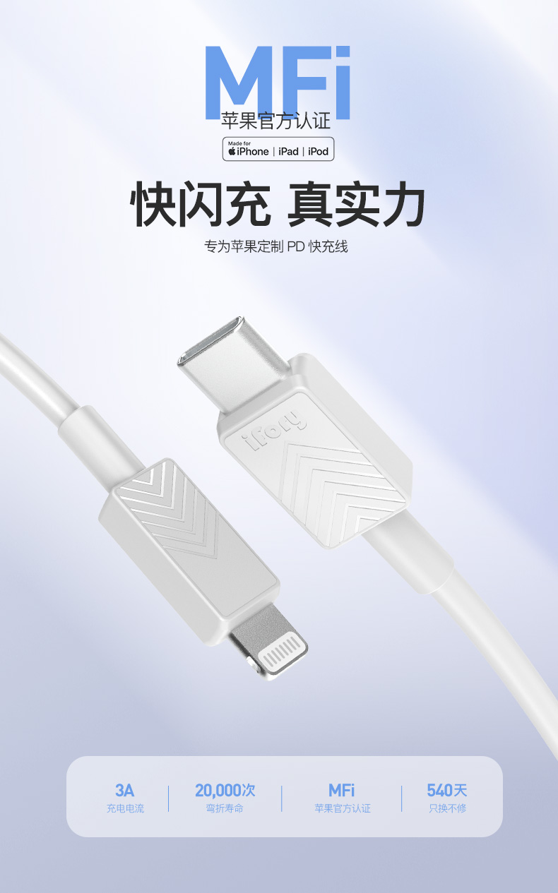 MFi认证 iFory 苹果PD快充数据线 0.3m 图10