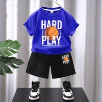 New childrens short-sleeved suit pure cotton boys and girls T-shirts 3-8 years old baby summer clothes small and medium childrens shorts