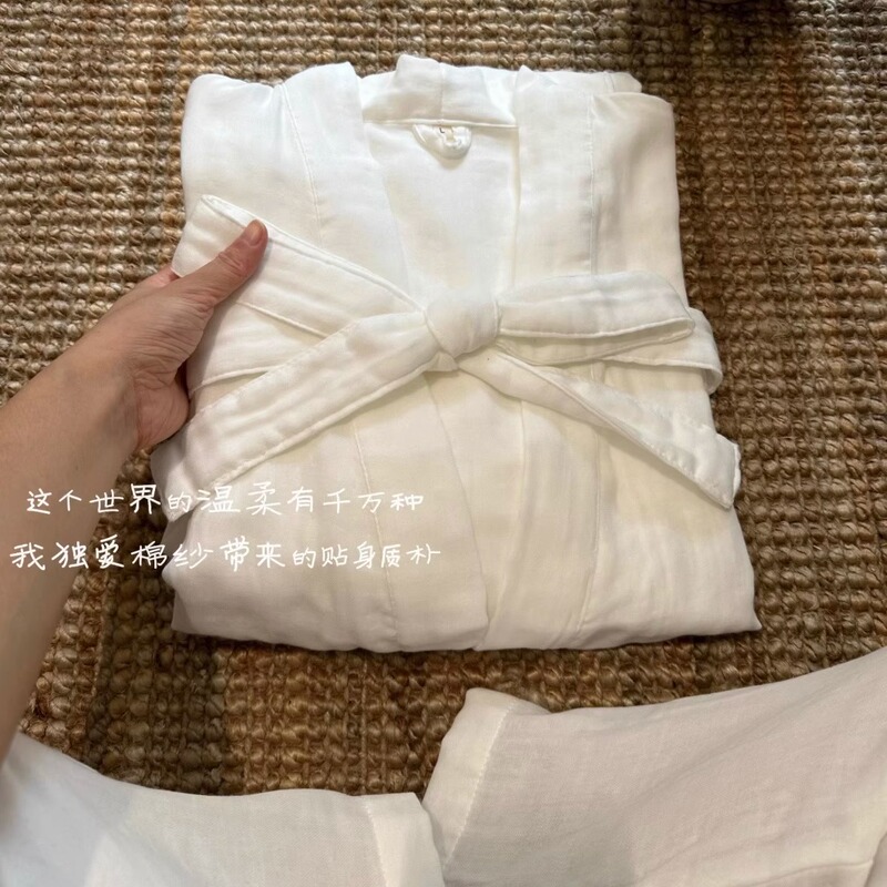 Real Shot~ Simple and Rustic 3-Layer Cotton Gauze Nightgown, Comfortable and Soft for Home Wear, 100% Cotton, Suitable for All Seasons Including Spring, Autumn, and Winter