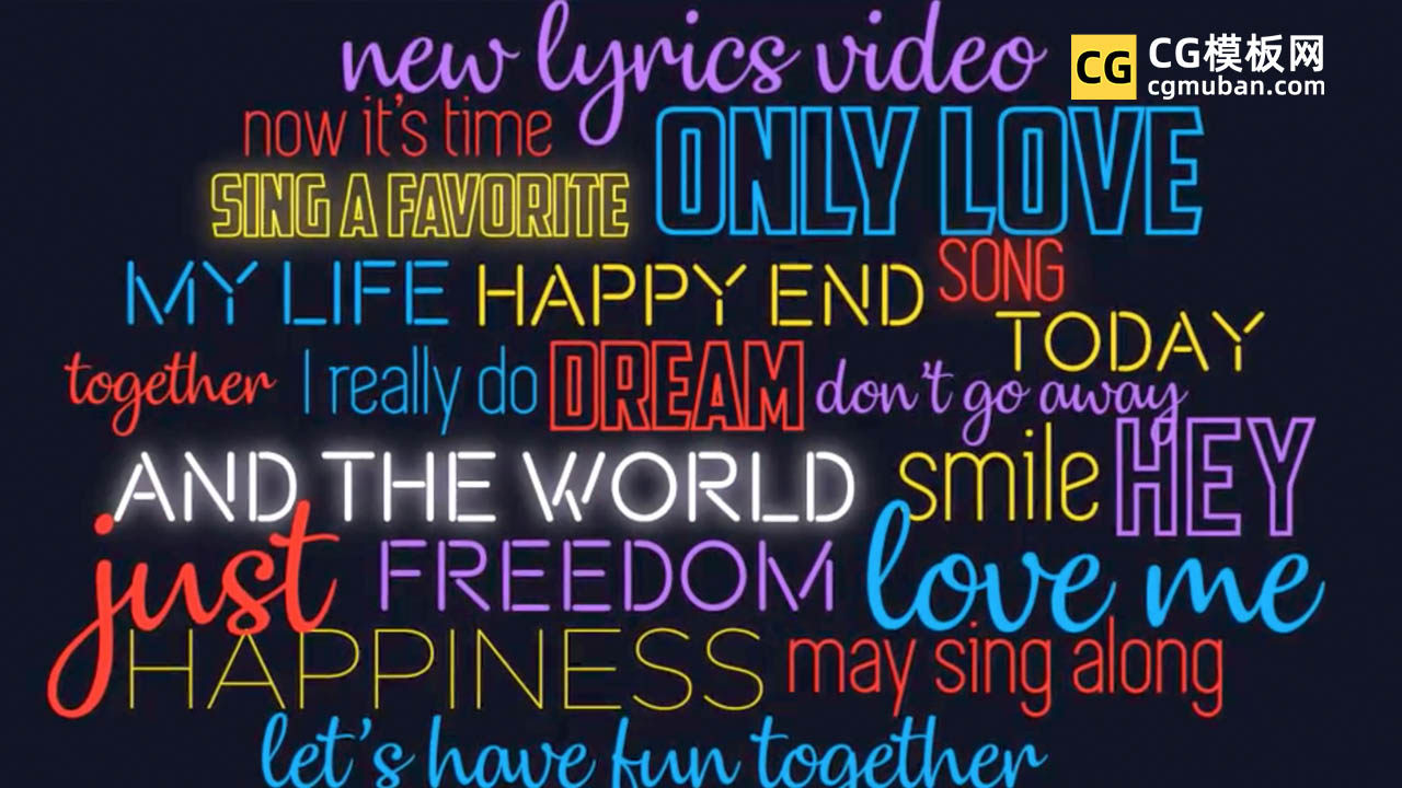 免费下载 Ae模板 Mv歌词字幕排版 音乐霓虹灯音乐歌曲唱词视频文字 Cg模板网