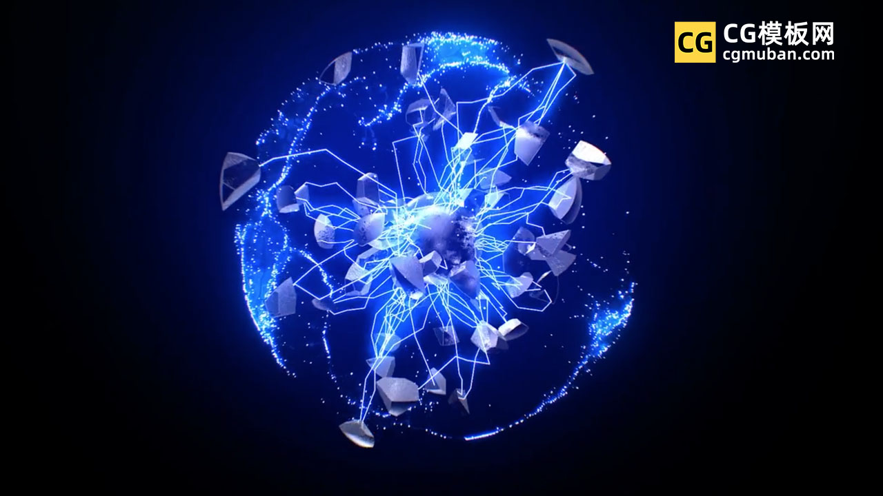 震撼科技大气能量爆炸闪电电流粒子LOGO展示PR片头模板图