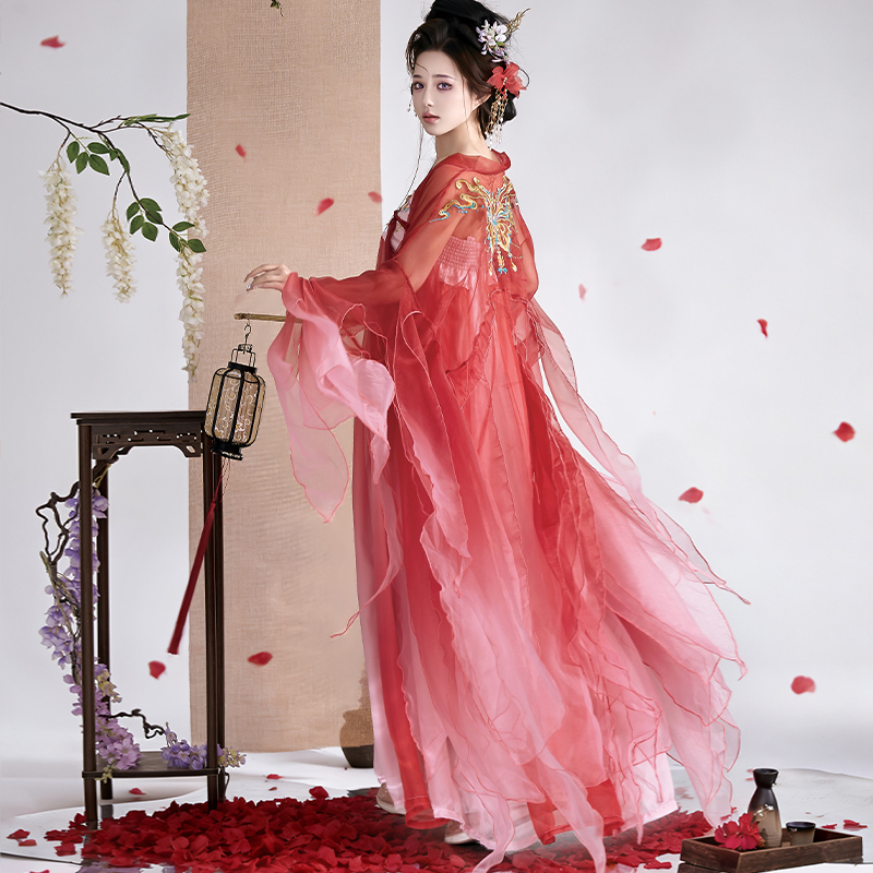 Original by No. 5 Workshop: Human Journey, Tang-Style Embroidered Flower God Double-Layer Petal Sleeves, Chest-Length Hanfu for Women, Fairy-Like, Spring and Summer