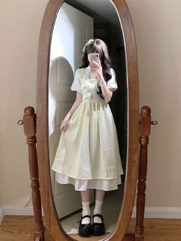 Japanese-Style Literary and Artistic College-Style Dress for Women, Summer Cute and Sweet, Fresh and Elegant Ladylike Dress, Waist-Cinching and Slimming