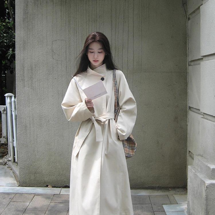 White Trench Coat for Women, 2026 Spring New Style, Korean Style Stand Collar, Elegant and High-End, Super Nice-Looking Mid-Length Coat