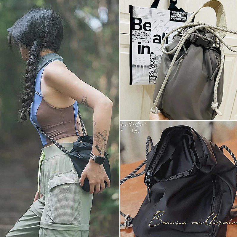 Lulu's Same Style Roll-Top Crossbody Bag, Unisex Lu9Axws Mobile Phone Shoulder Multi-Functional Outdoor Bag