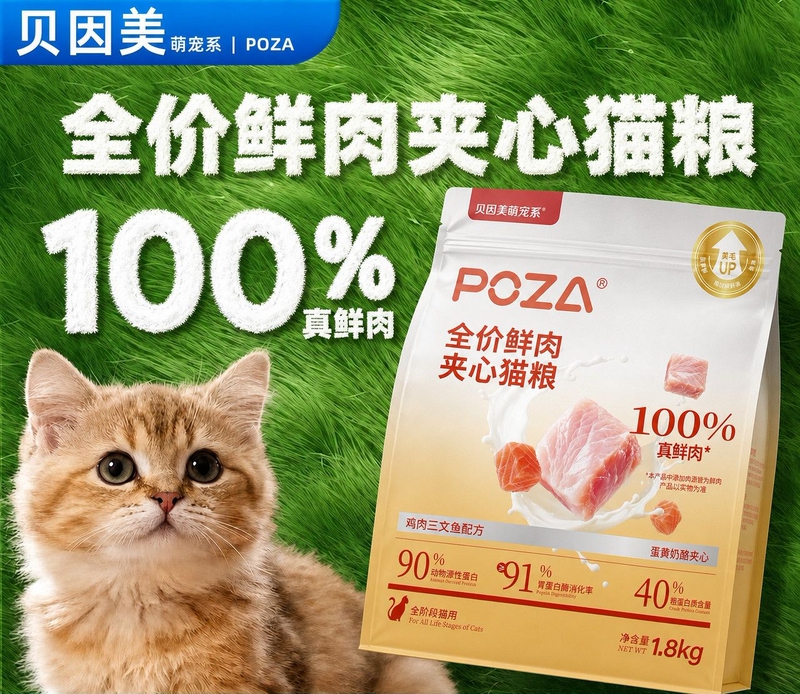 Beingmate Poza Full-Price, All-Stage Fresh Meat-Filled Cat Food with Chicken and Goat Milk Formula, Rich in Nutrients, Healthy and Delicious