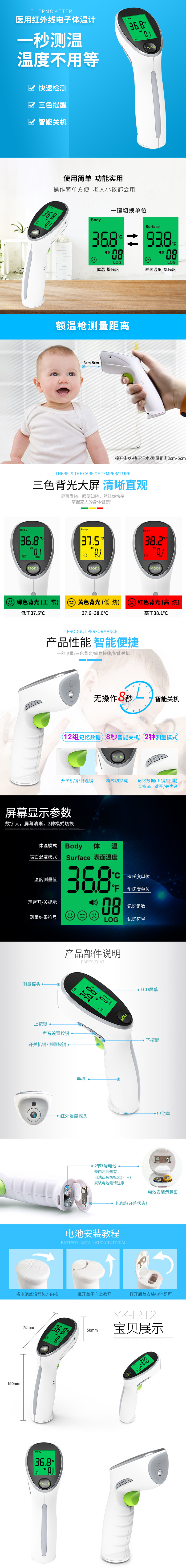 yonkermed 医用 红外线电子额温枪 3天内发货 图1