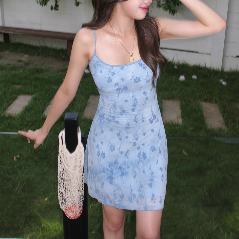 Lily Rose Wild Rose Holiday Style Flocked Floral U-Neck Spaghetti Strap Dress Sexy Backless Slimming Short Dress Lily Rose Wild Rose Holiday Style Flocked Floral U-Neck Spaghetti Strap Dress Sexy Backless Slimming Short Dress