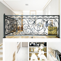 Simple wrought iron stair handrail solid wood balcony guardrail loft decoration corridor railing handrail indoor fence