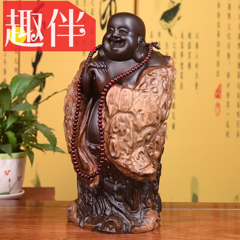 Ebony solid wood carving Maitreya Buddha root carving ornaments Large congratulations laughing Buddha statue craft gift decoration Mahogany home gifts