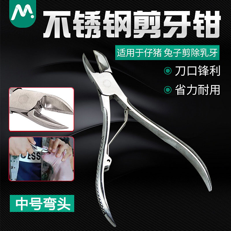 牧多多中号弯头不锈钢仔猪剪牙钳猪用剪齿钳兔仔小猪断牙钳减牙器